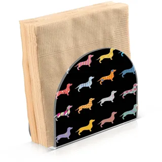 Quteprint Serviettenhalter, Tier, niedlicher Hund, Dackel, Acryl-Serviettenhalter für Tisch, Bauernhaus-Servietten-Organizer, Küche, Outdoor, Tisch, Papierservietten, Aufbewahrungsspender für Party,