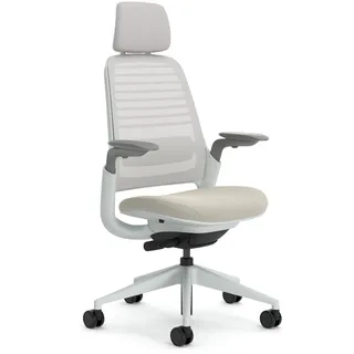 Steelcase Series 1 Ergonomischer Bürostuhl mit LiveBack Lumbalstütze, 4D-Armlehnen, anpassbarer Kopfstütze Beige, 66 x 64 x 112
