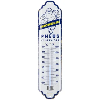 Nostalgic-Art Retro Thermometer, 7 x 28 cm, Michelin – Pneus & Services – Geschenk-Idee für Motor-Fans, Original Lizenzprodukt (OLP), aus Metall, Vintage Design, Reifen-Deko