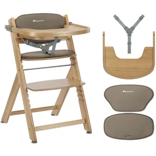 Bebeconfort Timba 2 mit Kissen, Mitwachsender Hochstuhl Baby, Ab 6 Monaten, Bis 110 kg, Ergonomischer Baby & Kinderhochstuhl Holz, Fast alle Esstische, Abnehmbares Tablett, Natural Wood + Beige