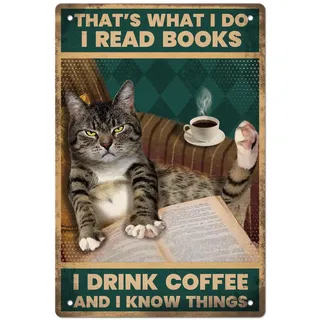 GLOBLELAND Vintage Metall Blechschild Katze Buch Metallschilder Lustig 30x20cm "I Read Books" Nostalgic-Art Retro Blechschild Fur Wohnzimmer Arbeitszimmer Schlafzimmer Bücherecke Hobbykeller Flur