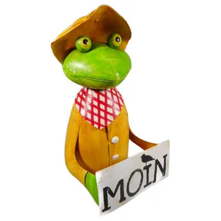 Generisch Zaunstecker oder Tischdeko Frosch mit Moin Schild 22 x 15 x 11 cm Handarbeit Maritim Zaunhocker Deko Figur GTT H88