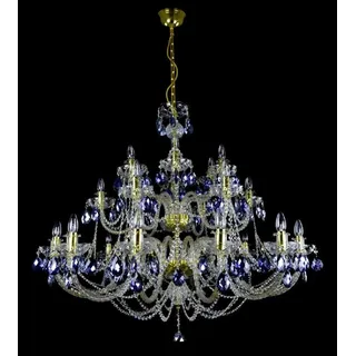 Casa Padrino Luxus Barock Kronleuchter Gold / Blau Ø 105 x H. 90 cm - Prunkvoller Barockstil Kronleuchter mit böhmischen Kristallglas - Edel & Prunkvoll