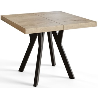Quadratischer Esszimmertisch RICO, ausziehbarer Tisch, Größe: 110-210X110X77 cm, Wohnzimmertisch Farbe: HALIFAX, mit Holzbeinen in Farbe Schwarz