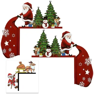 3 Stück Weihnachtsdeko Tür Deko Weihnachten, Holz Türrahmen Set mit Weihnachtsma