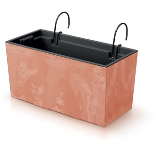 R.G. Blumenkasten Blumentopf Balkonkasten mit Aufhängung Geländerkasten Pflanzkasten Beton Optik Urbi Effect mit Pflanzeinsatz und Halterungen (400 Terrakotta)