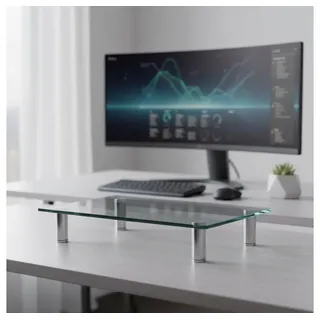 Mucola Monitor-Halterung Monitorerhöhung Bildschirmerhöhung Tisch TV Aufsatz Glasaufsatz Glas, (bis 0 Zoll, Stück, Premium-Monitor Tisch, Sicherheitsglas) weiß 38.5 cm