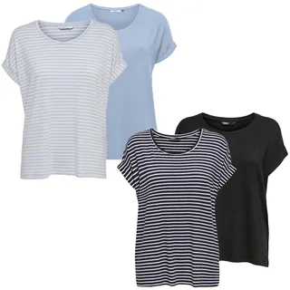 Only Damen O-Neck Top T-Shirt MOSTER 4er Pack Basic Kurzarm Rundhals Shirt Cashmere & Blau M