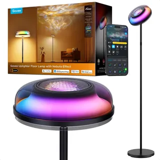 Govee Stehlampe Wohnzimmer mit Nebeleffekt,Unabhängige Tri-Zone Stehlampe Dimmbar,RGBIC Warm und Kaltweiß-Wellenlichtlampe,80+ Szenen,2700-6500k,1000lm, Matter Alexa Kompatibel, 170cm für Wohnzimmer