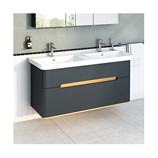 Vitra Sento Waschtisch-Unterschrank 61189 130 x 48 x 66,5 cm, Anthrazit Matt, Dekor, Überlaufloch, Hahnloch mittig