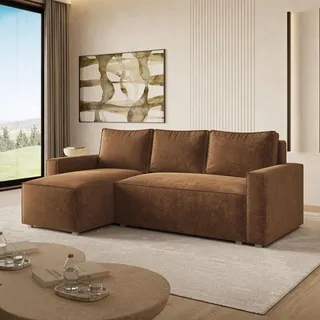 masseno Ecksofa POTARO Chenille mit Schlaffunktion 3-Sitzer Hellbraun