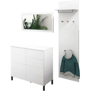 borchardt Möbel Garderoben-Set Haama 3-teilig mit Kommode, Wandpaneel und Spiegel, (3-St), Push-to-open-Technik, Metallfüße, platzsparend weiß
