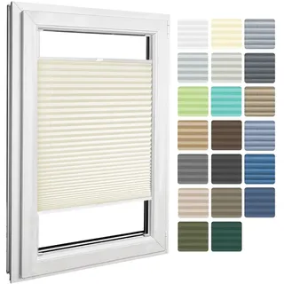 Home-Vision Premium Plissee zum Anschrauben Creme-Vanille B60cm x H200cm | Blickdichtes Fensterrollo mit Halterungen zum Bohren in der Glasleiste Sonnenschutz Jalousie für Fenster & Türen