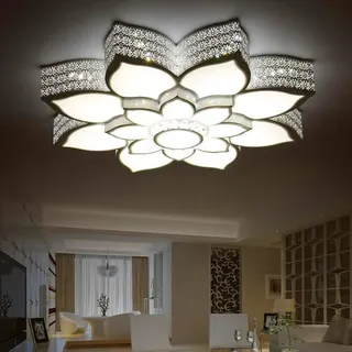 LED Deckenleuchte Modern Blume Shape Dimmbar Deckenbelicht Kreatives Lotus Design Deckenlampe Acryl Lampenschirm Wohnzimmerlampe Schlafzimmer Kronleuchter Esszimmer Hängelampe Beleuchtung,80cm