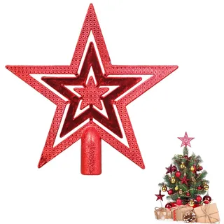 WeddHuis Glitzernde Weihnachtsbaumspitze Stern Weihnachtsbaumschmuck Baumspitze Weihnachten für Weihnachtsbaum deko (Rot)