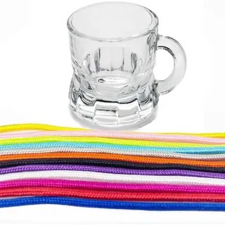 24x Schnapsglas zum Umhängen aus Glas mit Henkel, am Band, Party JGA, viele Farben (rot, 24)