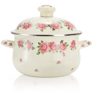 SOUJOY Emaille Suppentopf mit Deckel, 2,8 Quart Retro Kochtopf Vintage Floral Stew Bean Simmer Pot mit Griff, Küche Suppentopf, Sicher für Induktionsherde, Gaskocher