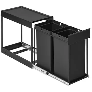 Mülleimer küche, Mülltrennsystem für Unterschrank, 2 x 15 L, Abfalleimer 2 Fächer, ausziehbar, Stahlrahmen