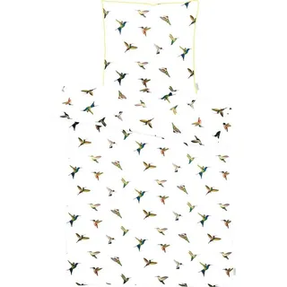 APELT Bettwäsche Kolibri, Mako-Satin, 2 teilig, stylische bunte Vögel bunt|weiß