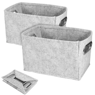 Tryora Filz-Aufbewahrungskorb, 2 Stück faltbare Stoff-Aufbewahrungsboxen mit Griff, Kleiderschrank-Aufbewahrungsboxen Küchenschrank-Organizer-Korb für Regale Küche Schlafzimmer Büro (Hellgrau)