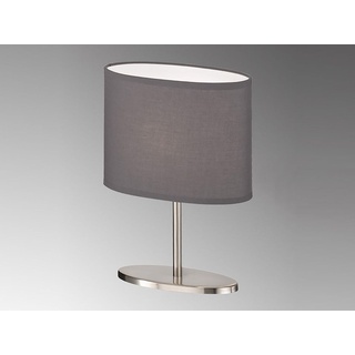 Kleine Designklassiker LED Nachttischlampe Silber oval - Lampenschirm Stoff Grau