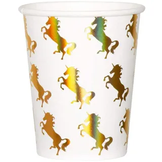 Schimmernde Einhorn-Pappbecher Tischzubehör 10 Stück weiss-bunt 25 cl - Bunt