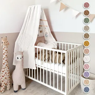 lilimaus Betthimmel Babybett mit Gold Applikation in 12 Farben [inkl. Himmelstange] - Himmel Babybett aus 100% Baumwolle Musselin für Mädchen & Jungen - Himmelbett mit Stange - Kinder Babyzimmer Deko
