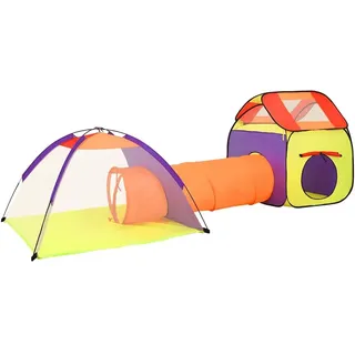 vidaXL Spielzelt für Kinder Bällebad Kinderzelt Babyzelt Spielhaus Zelt mit Tunnel Tragetasche 3-in-1 Design Mehrfarbig 338x123x111cm