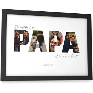 Papierschmiede® Geschenk für Papa Bild mit Fotos - A5 im Bilderrahmen - Personalisiertes Vatertagsgeschenk - Bester Papa Poster personalisierbar Geburtstag Vatertag Weihnachten