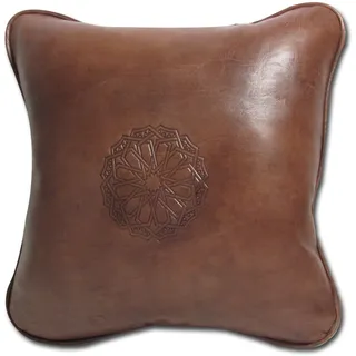 ALMADIH Lederkissen L mit Füllung braun 35x35 cm 100% traditionelle Handarbeit aus echtem Leder - Sofakissen Zierkissen orientalische Lounge Dekokissen Rückenkissen Vintage (Kissen L braun)
