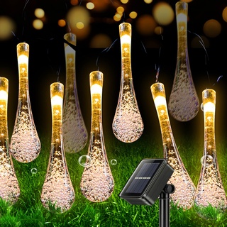 ZVO Solar Lichterkette Außen, 50 LED 7.5M Wassertropfen Solarlichterkette Tropfen Aussen, 8 Modi Outdoor Solarbeleuchtung Wasserdichte für Terrasse Garten Balkon Weihnachten Deko Innen (warmweiß)