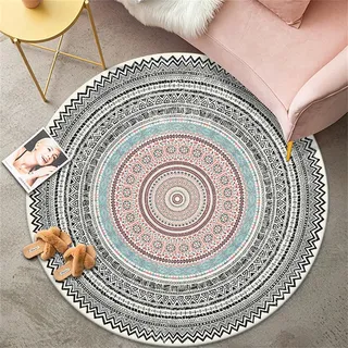 Highdi Teppich Rund Modern rutschfest Waschbar Schlafzimmer Teppiche, Elegantes Mandala Innenbereich Runder Teppich fürs Wohnzimmer, Flur, Kinderzimmer, Büro (140cm,Geometrie)