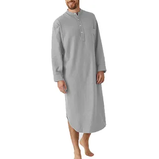 GTHTTT Nachthemd Herren Mit Knopfleiste Cotone Einteiliger Schlafanzug Roben Herren Nachthemd Langarm Herrenbademantel Saunamantel Coral Morgenmantel (Gray,3XL)