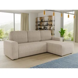 Sofnet Ecksofa Roma L mit Schlaffunktion und Bettkasten - Cord Stoff - L-Form Couch, Polstersofa, Schlafsofa, Sofagarnitur (Beige (Poso 100))