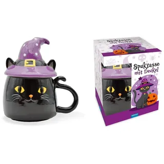 Trötsch Spuktasse mit Deckel Katze Keramiktasse Halloween: Kaffeetasse Teetasse Geschenkidee Geschenk Tasse