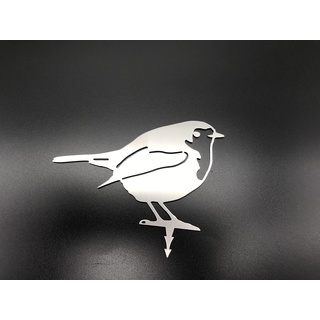 ARTTEC Design Rotkehlchen/Vogel aus Edelstahl zum stecken - hochwertige Gartendeko aus Metall - Edelstahldeko für Garten, Balkon & Terasse - Metall Gartenstecker - Made in Germany