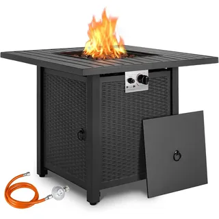 TLGREEN Feuerstelle Gas Feuertisch 28 Zoll / 30 Zoll Outdoor Gas Feuerstelle, (Terrasse Garten Heiztisch 14,5 kW Flüssiggas Gaskamin, mit Lavasteinen & Schutzhülle Witterungsbeständig) 76 cm x 64 cm