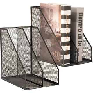ASIFMTHOT Zeitschriftensammler Metall Buchstütze, Schwarz stehsammler 2 Fächer, büro organizer schreibtisch, dekorative zeitschriftenständer, ( 2 Stück)