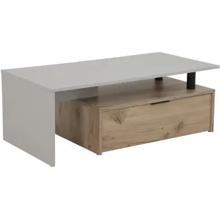 Hela Tische, Dennis Couchtisch, Wohnzimmerisch mit Schublade, Holzwerkstoff, Hellgrau, 110x40x55cm