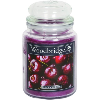 Woodbridge Duftkerze im Glas mit Deckel | Black Cherries | Duftkerze Kirsche | Kerzen Lange Brenndauer (130h) | Duftkerze groß | Kerzen Rot (565g)