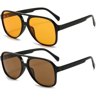 OSAGAMA Vintage Retro Sonnenbrille Gelb Getönte Brille für Damen Herren (Gelb+Braun) - L
