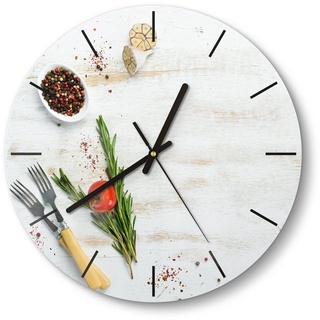 DEQORI Wanduhr 'Küchenkräuter und Gewürze' (Glas Glasuhr modern Wand Uhr Design Küchenuhr) bunt 30 cm x 30 cm