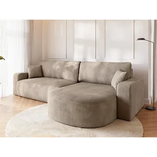 BROMARKT Ecksofa mit Schlaffunktion und Bettkasten Cordstoff Sofa Dreisitzer Schlafsofa Eckcouch Relaxsofa für Wohnzimmer Wohnlandschaft L-Form Bisk 275x170x85cm Beige