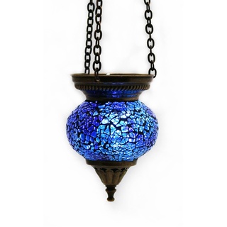 Mosaik Lampe Hängelampe Windlicht Pendelleuchte Aussenleuchte Deckenleuchte aus Glas Teelichthalter Orientalisch Handarbeit Dekoration - Gall&Zick (Blau S)