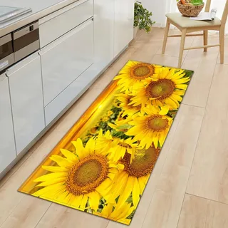 XQKXHZ Sonnenblumen-Küchenteppiche Und Matten rutschfeste Waschbare Herbst-Teppich Küchenläufer Gelber Vintage-Teppich Mit Blumenmuster Teppichläufer Für Küche, Bad, Fußmatten,C,50x80cm/20 x31.5