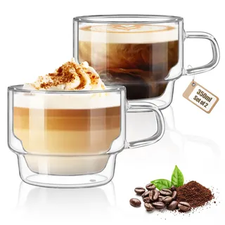 glastal 350ml Latte Macchiato Gläser Doppelwandige Kaffeegläser 2er Set