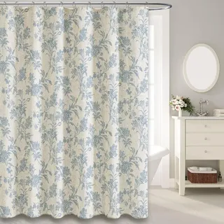 Duschvorhang ‚Äì Baumwoll-leinen-mischgewebe ‚Äì Blaues Blumenmuster ‚Äì 183 X 183 Cm ‚Äì Fürs Badezimmer