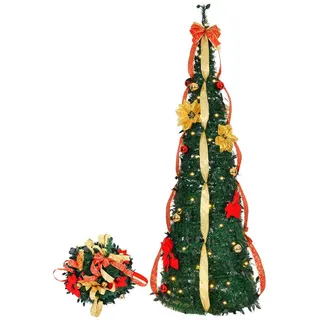 MC Star Künstlicher Weihnachtsbaum Weihnachtsbaum 180 cm (6 Fuß) - Vorgefertigter künstlicher Christbaum, Pop-Up Aufbau & Dekoration in Rot-Gold