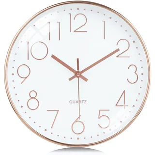 Lafocuse 3D Ziffern Lautlos Wanduhr Rosegold, 30cm Modern Leicht Ablesbar Küchenuhr, Ohne Tickgeräusche Wanduhr Analog Deko für Wohnzimmer Büro Küche