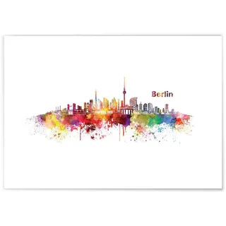 JUNIWORDS Poster mit/ohne Holzrahmen, Wähle ein Motiv, Aquarell Skyline Berlin, Wähle eine Größe, 30 x 40 cm (M) ohne Rahmen